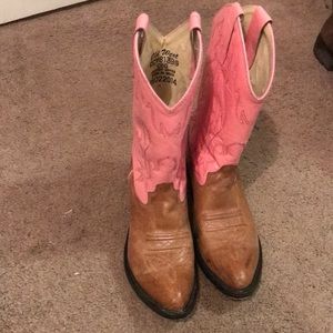 Pink and brown cowboy boots